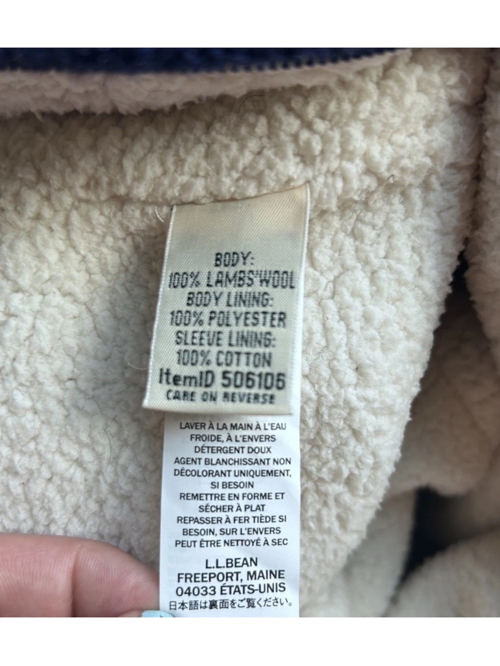 Lambswool L.L. Bean Navy Fair Isle Sherpa-Lined Zip Jacket M Wool Norway - Picture 5 of 7
